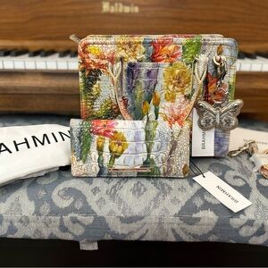 NWT 2-PIECE Brahmin Cami Succulent Bloom Multicolor Embossed Bag and Wallet